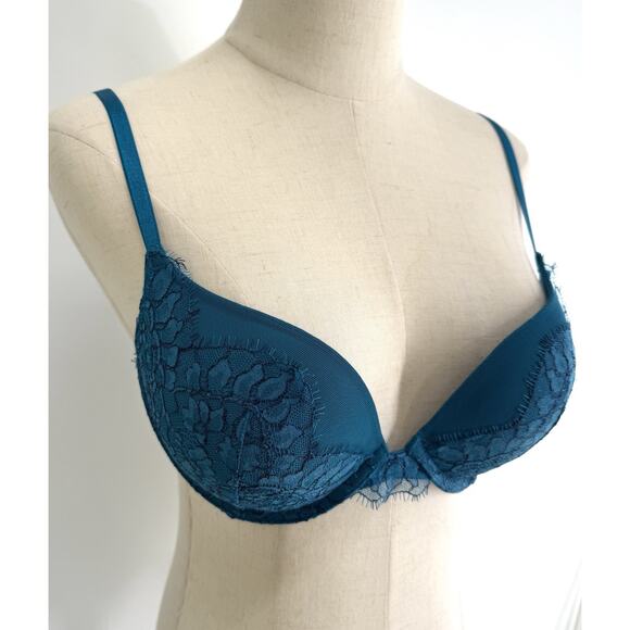 Victorias Secret Very Sexy Push Up Bra 34C Teal Lace Overlay Underwire Padded - Picture 2 of 7